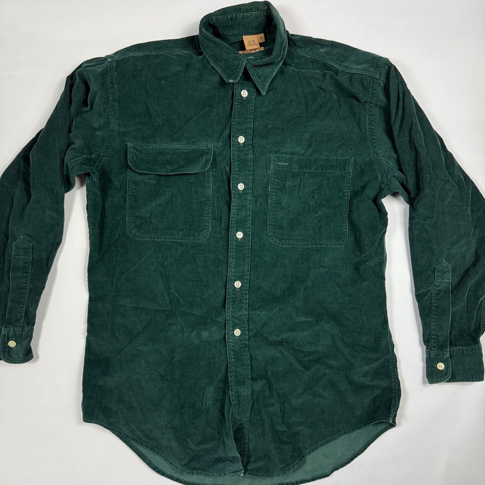 Vintage 90s Ruff Hewn Men's Medium Forest Green Corduroy Button Down Shirt USA